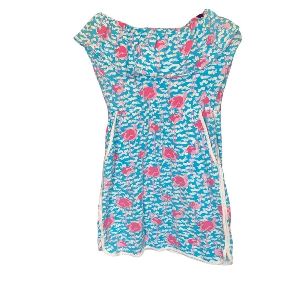Crown & Ivy Beach dress sleeveless ruffled at top 2 pockets flamingos Sz small